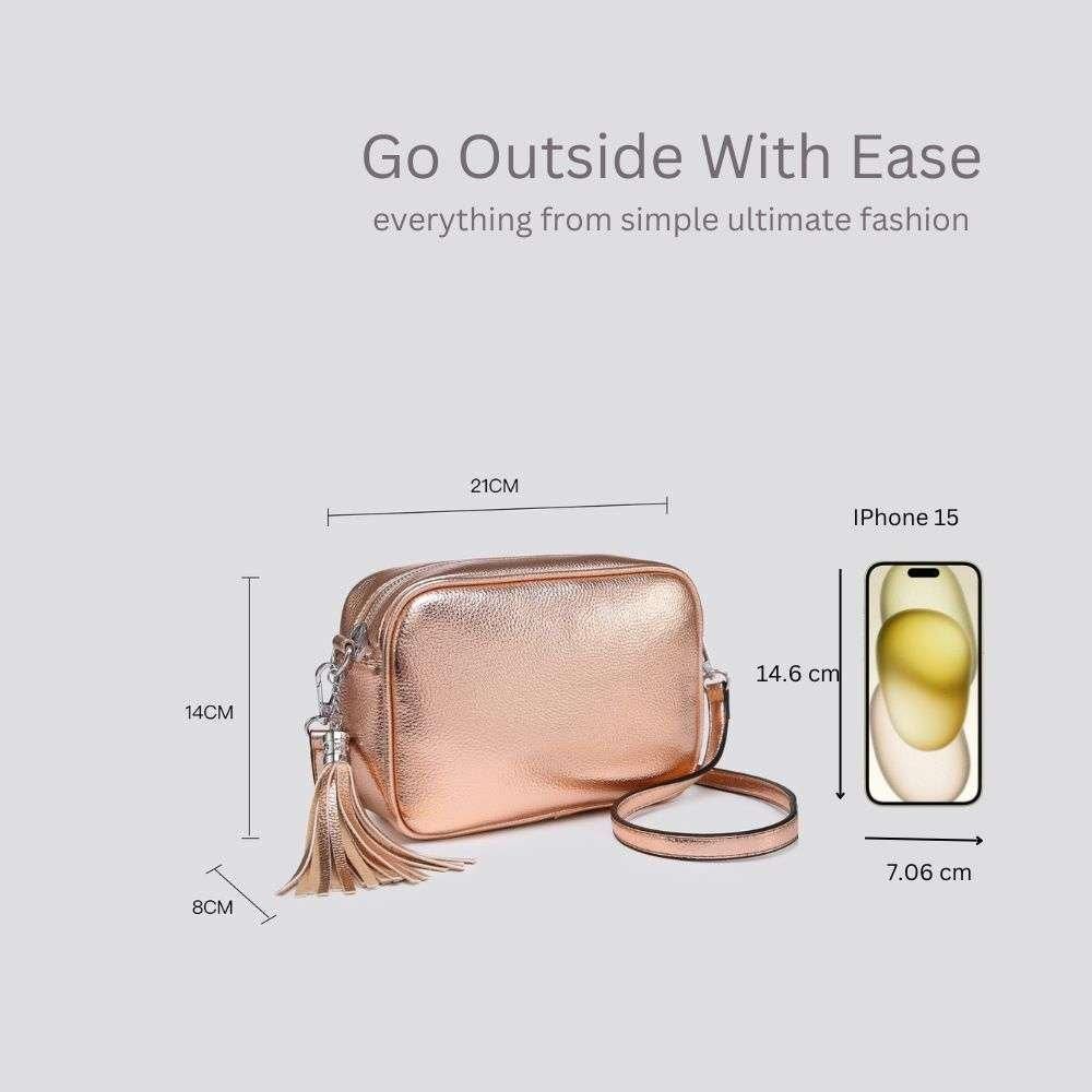 Kitise Shin Shiny Metallic Tassel Charm Camera Crossbody Bag