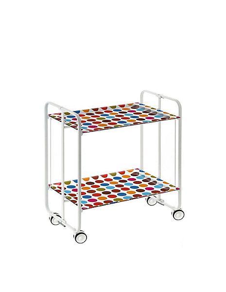 Desserte pliante BAUHAUS avec roulettes, Structure blanche, 2 niveaux, 4 positions