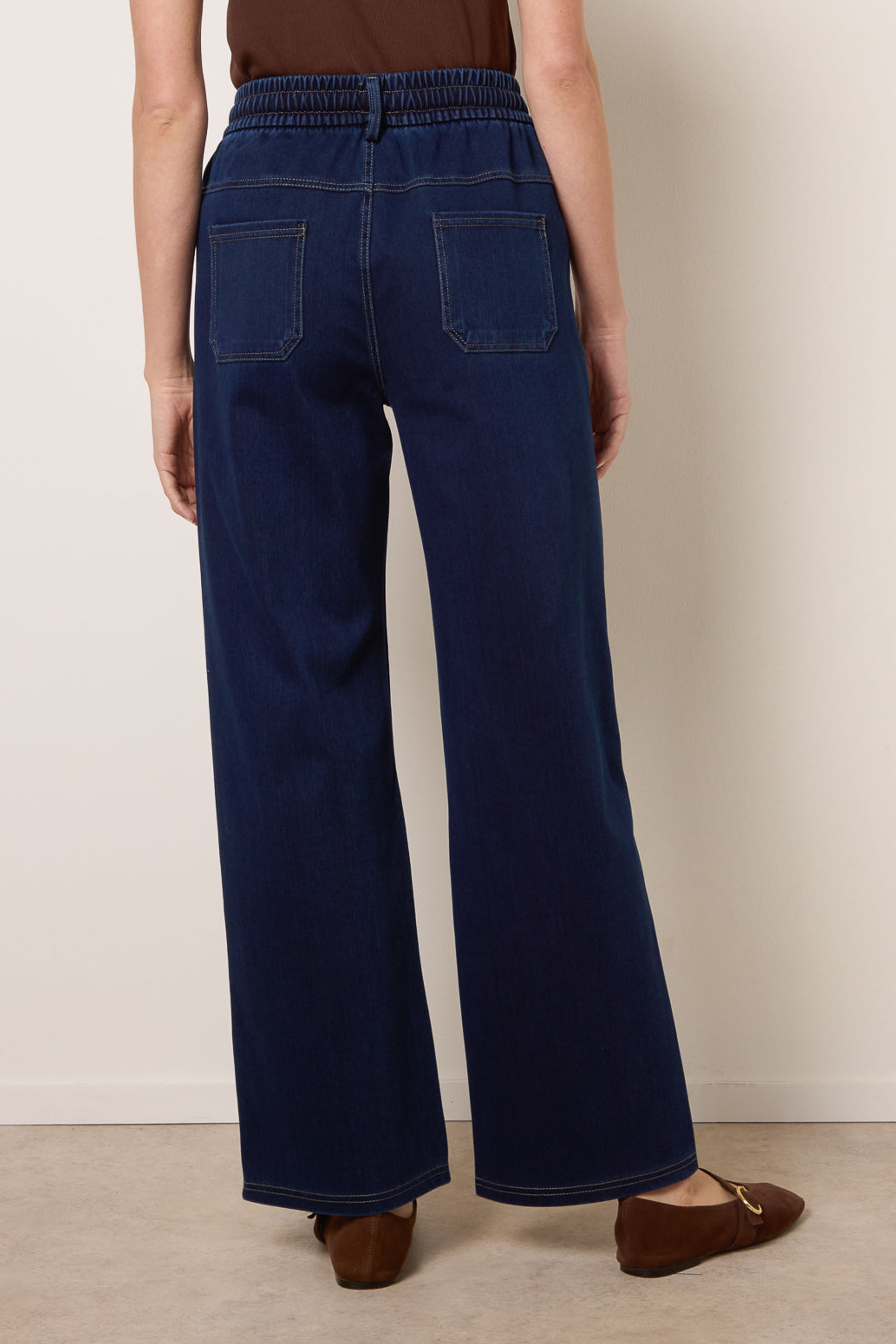 Blue Vanilla Navy Contrast Drawstring Waist Wide Leg Trousers