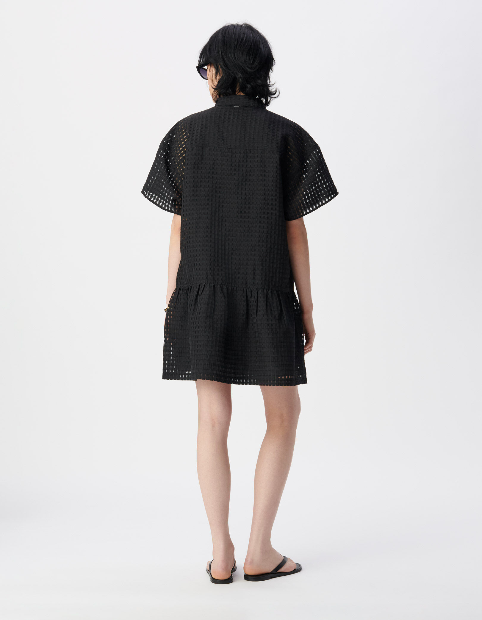 Robe noire motif carreaux ajourés Femme