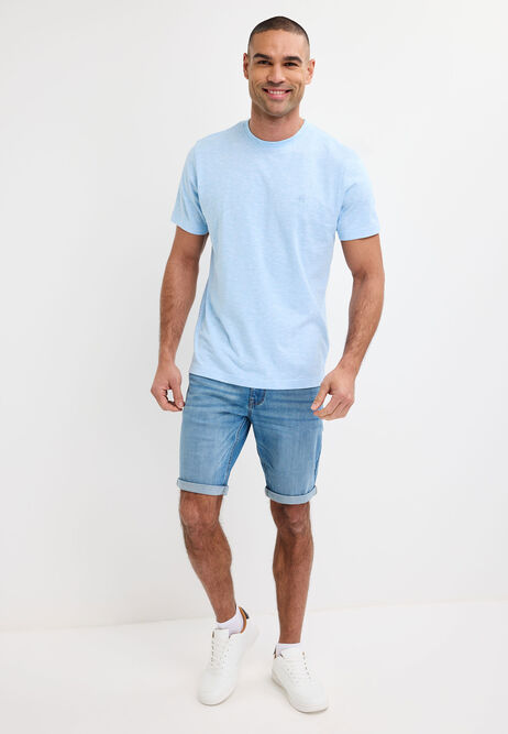 Mens Blue Cotton Textured T-Shirt