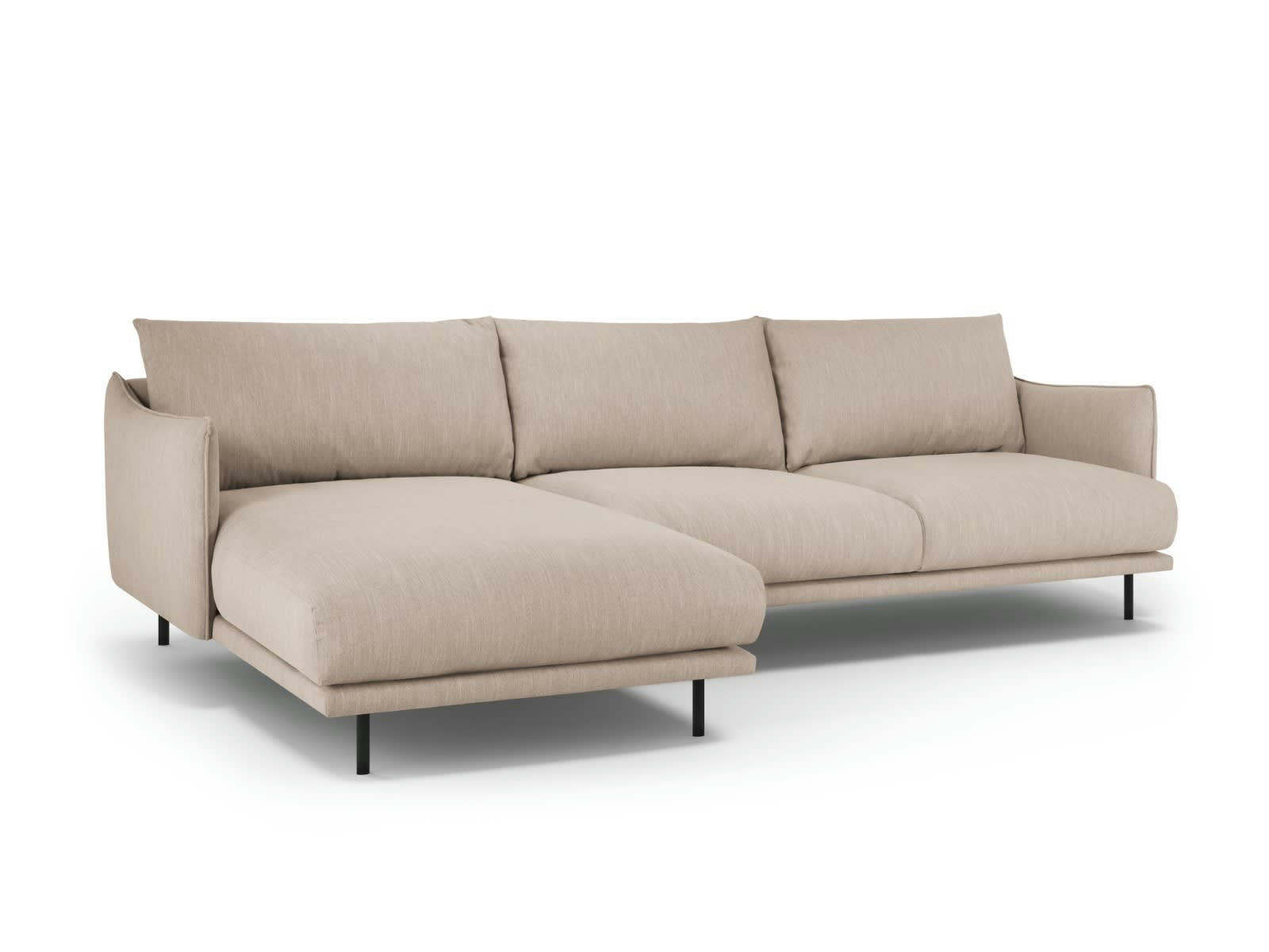 PARIS - Canapé D'Angle Gauche 5 places en Tissu Structurel Beige Foncé