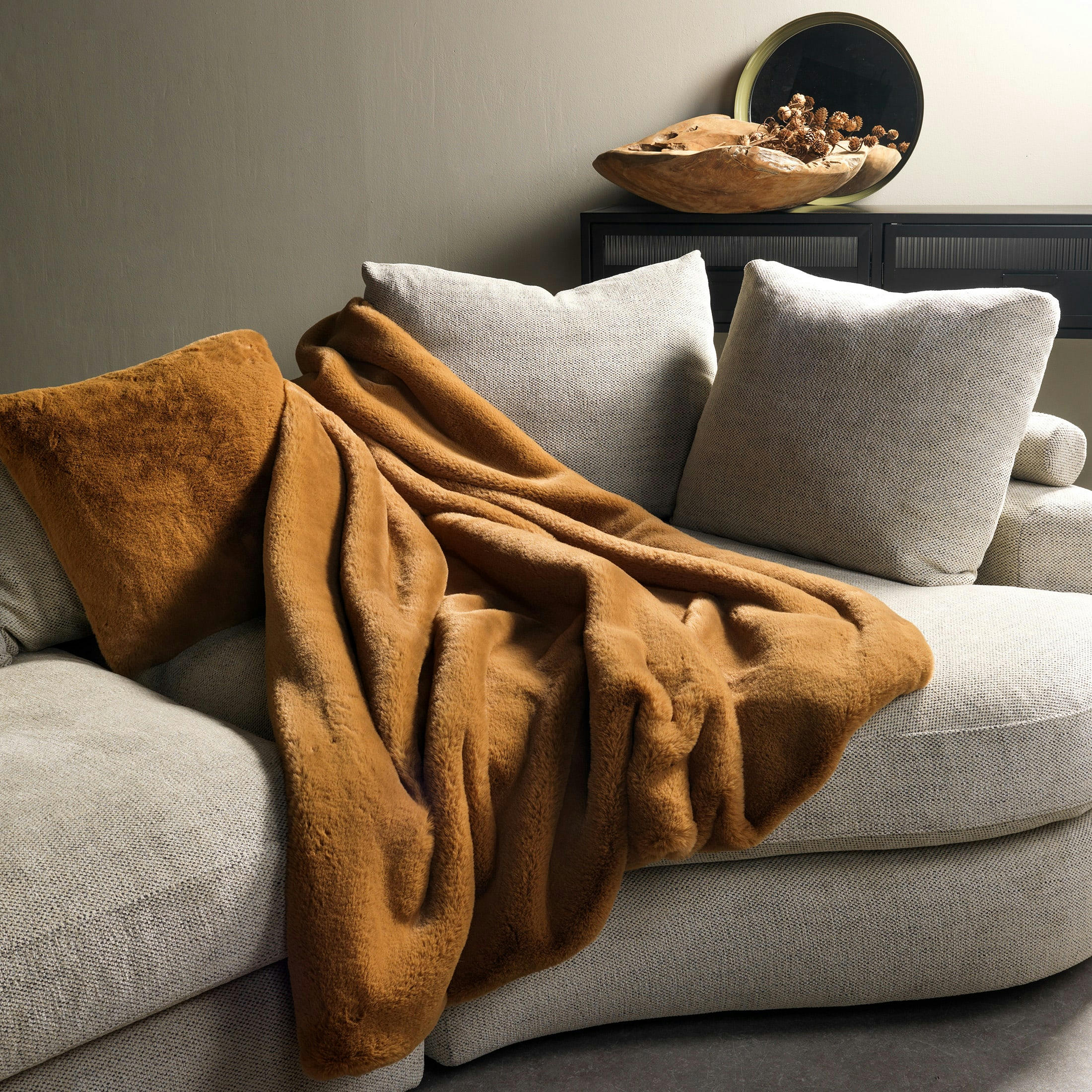 ZINZI - Plaid marron fausse fourrure 140x180 cm uni