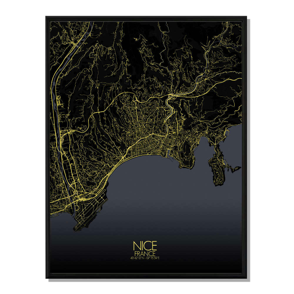 - Affiche Nice Carte Nuit 40x50