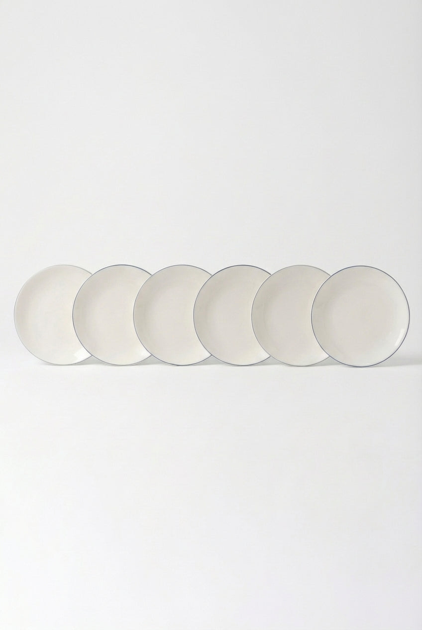 vtwonen - Dinerbord - Wit/Blauw Lijn - Porselein - 25,5cm - Set van 6