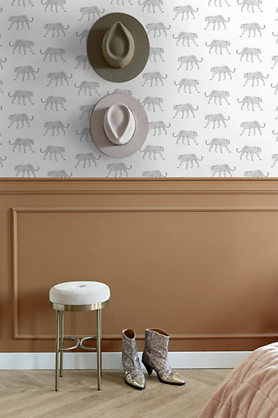 ESTAhome papier peint léopards blanc et gris clair 53 cm x 10.05 m