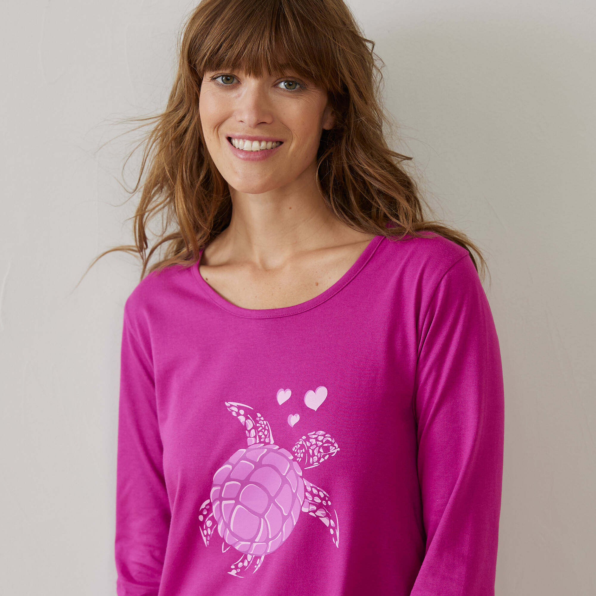 Chemise de nuit longue manches longues imprimé "tortue"