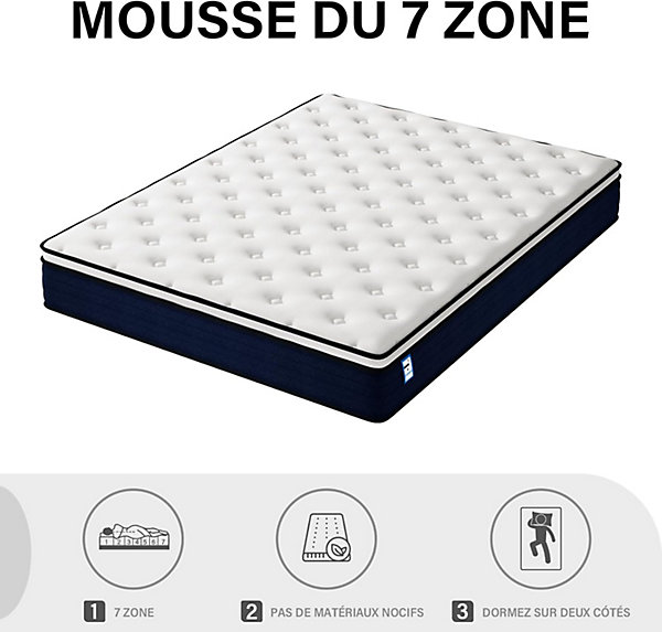 140x190x25 Matelas Ressorts ensachés et sommier Ensemble,de Forme et Ressorts Sommier Hauteur du Cadre de lit 29 cm