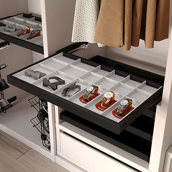 Emuca Kit de organiser de cadre de tiroir et de glissière avec fermeture souple pour armoire, réglable, module 600mm, Noir texturé