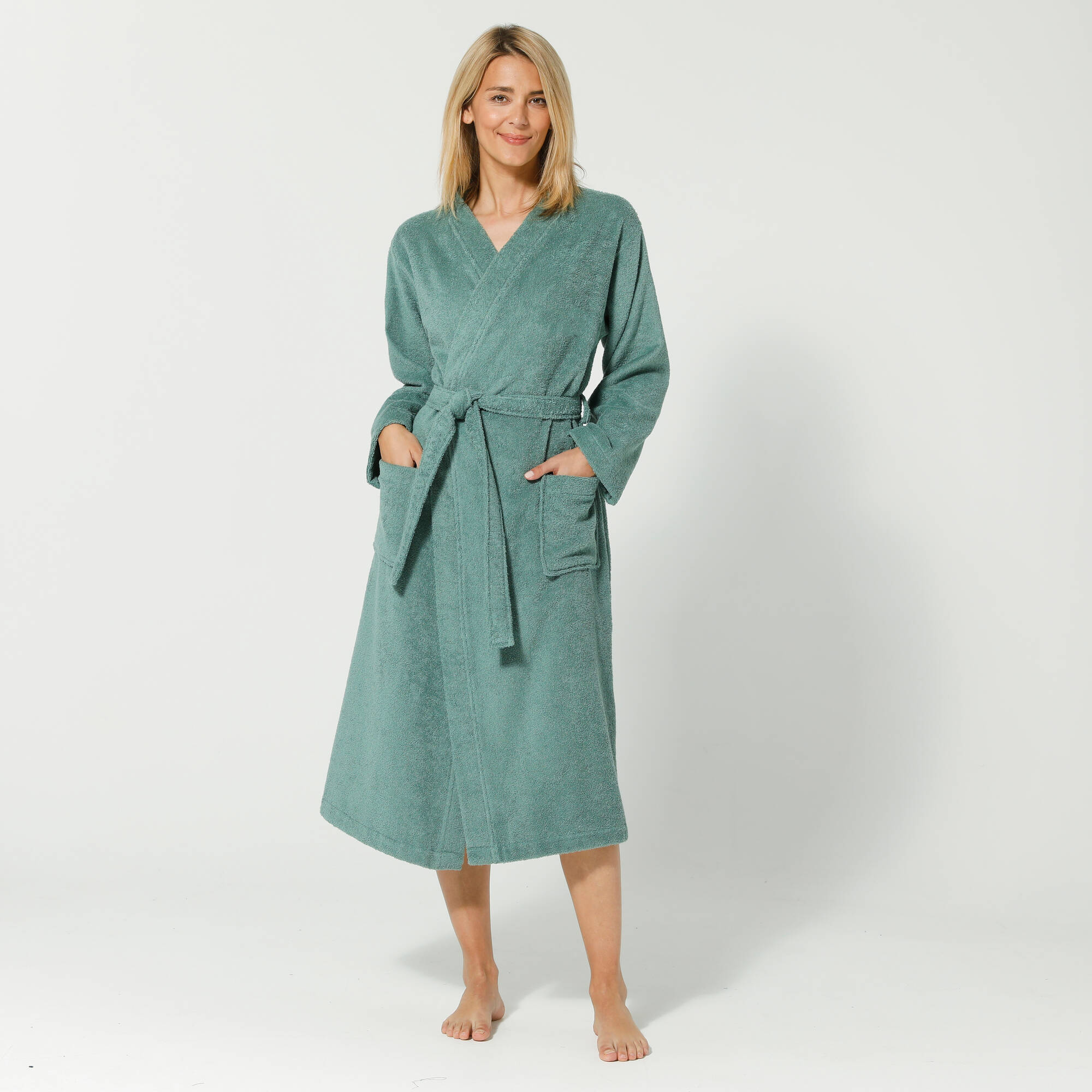 Peignoir mixte adulte col kimono éponge bouclette