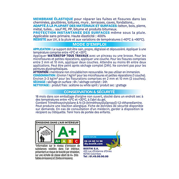 Membrane d'étanchéité Bostik Waterstop universel blanc 1 kg