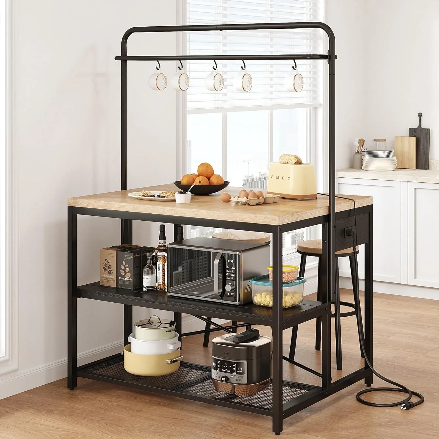 Kitchen Island, Kitchen Island with Storage, Bakers Rack, Island Table for Kitchen, Bakers Rack with Storage, Large Kitchen Island Table, Coffee Bar Table with Shelf,5 Racks,Pear Wood White(Pear Wood White/46*27.5*71)
