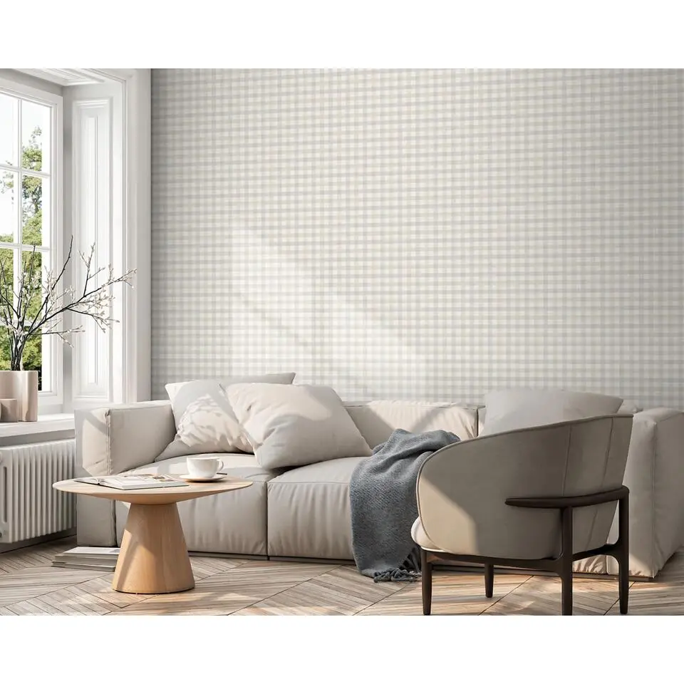 Sanders & Sanders behang ruitmotief beige - 53 cm x 10 m