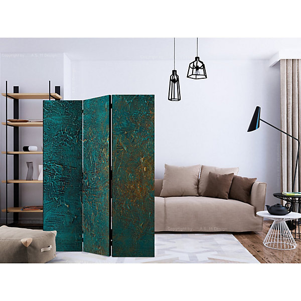 Paravent 3 Volets Azure Mirror: élégance &Design Contemporain 135 x 172 cm Vert et Or