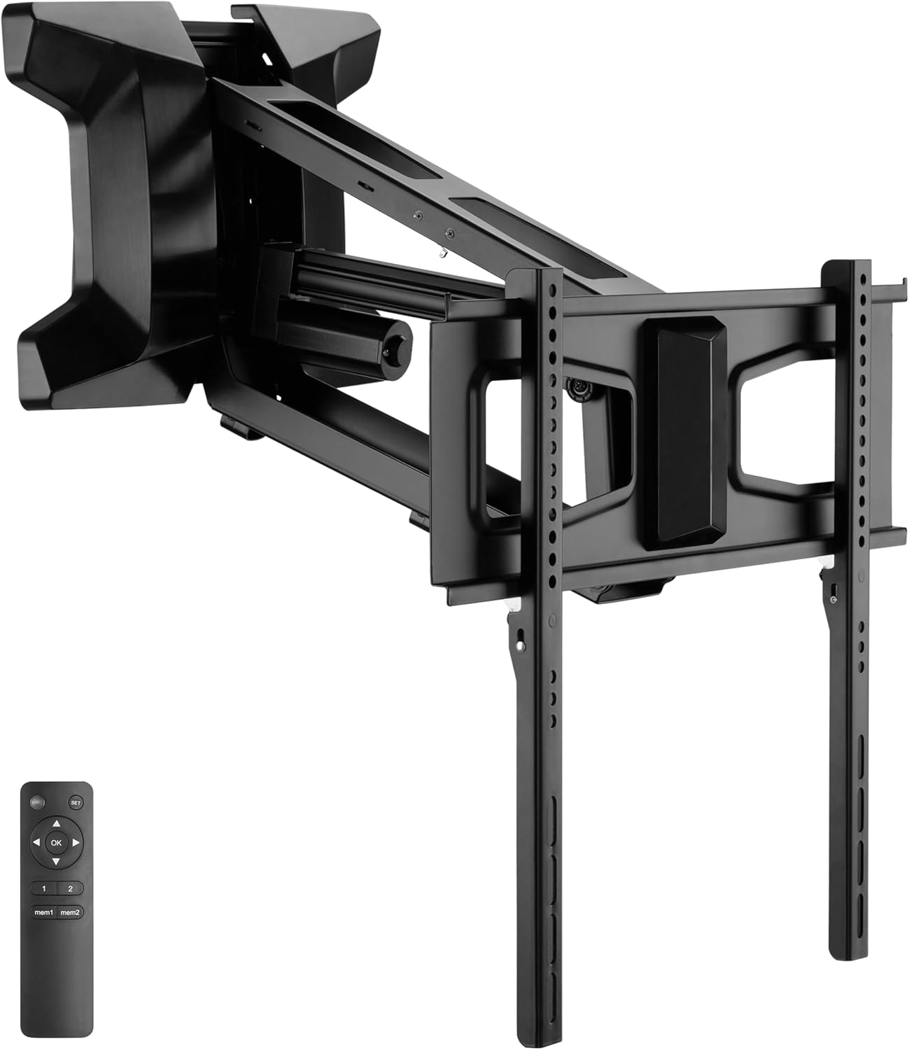 MOUNT-IT! Motorized Fireplace TV Wall Mount | Remote Control Electric Pull Down Mantel Mounting Bracket  Up to 77 Lbs Weight Capacity  Height Adjustable  Swivel  VESA 600x400 Compatible