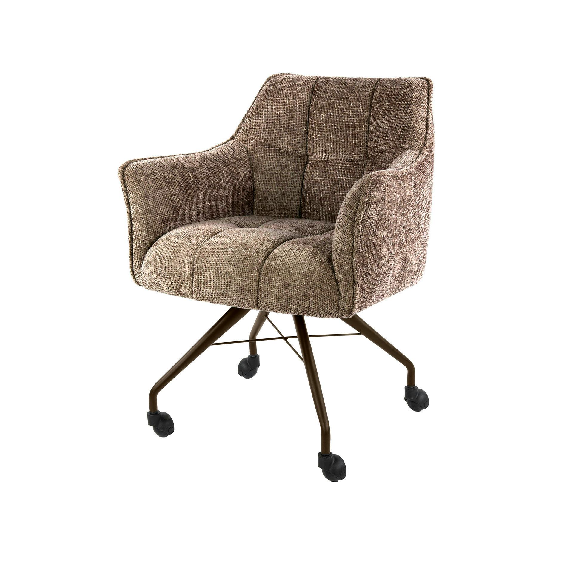 Chaise à roulettes beige chaud pied bronze (lot de 2) MELBOURNE