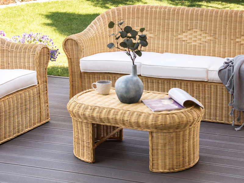Stolik ogrodowy rattanowy 96x60 cm naturalny