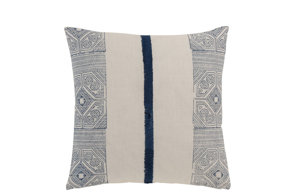 J-Line kussen Streep Azteek - katoen - blauw/wit