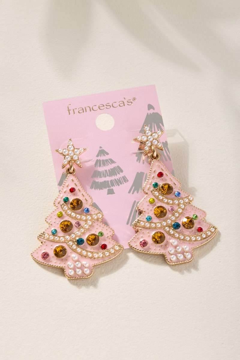 Pink Christmas Tree Drop Earrings