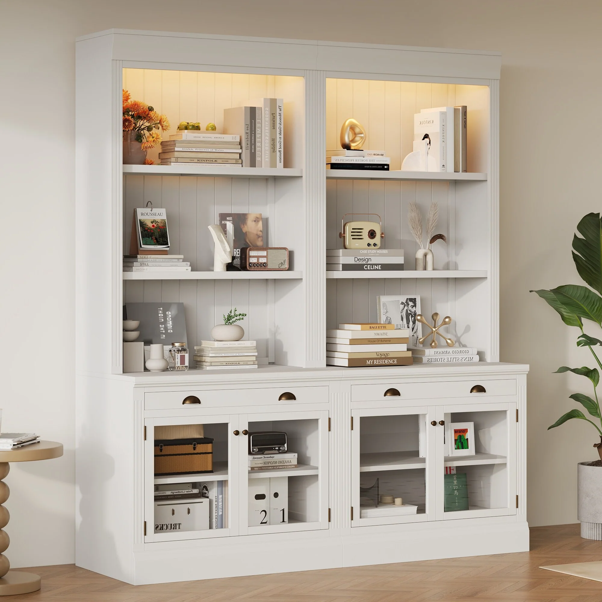 83.4 Modern LED-Lit Bookshelf Suite (2-Piece Set)