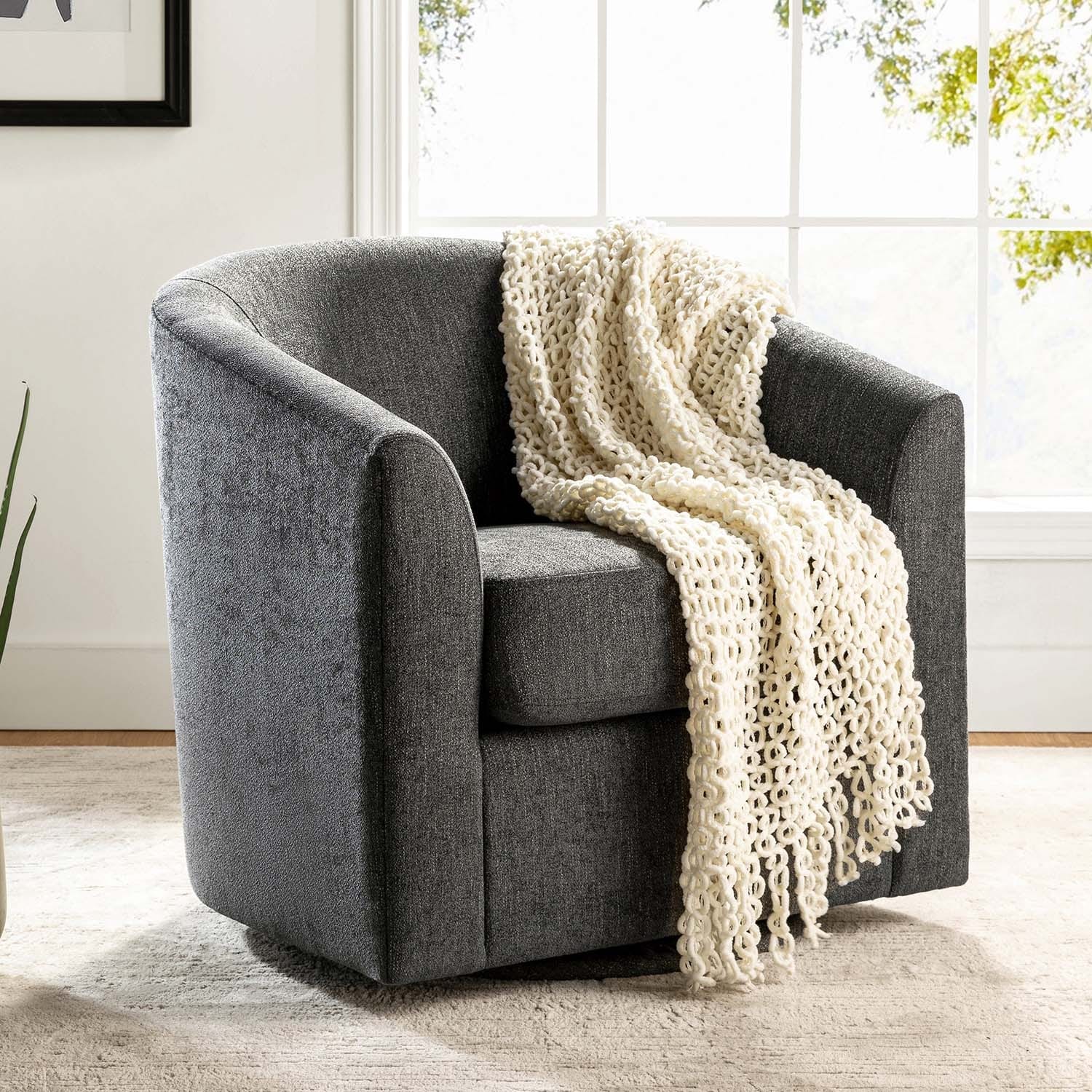 Cuenca Modern Upholstered Barrel Chair with Swivel Base