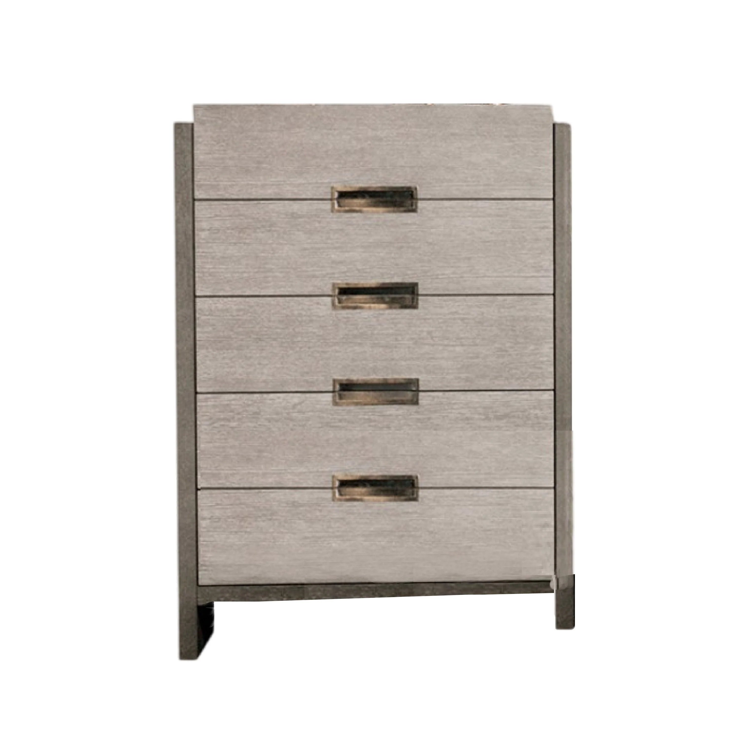 Rizvi Tall Dresser Chest with 5 Drawers, Bronze, Stone Gray Solid Wood