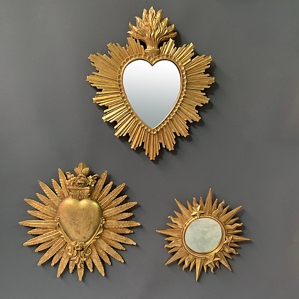 Miroir ex-voto cœur soleil doré Emde