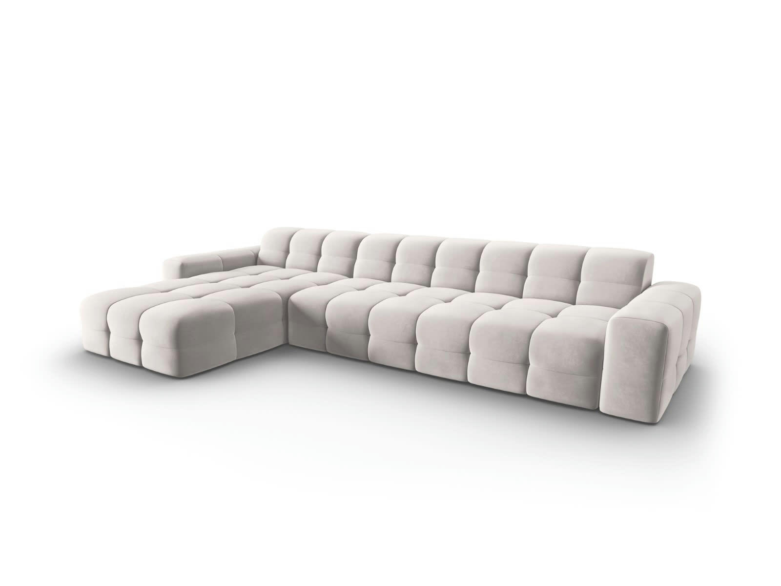 KENDAL - Canapé d'angle gauche 5 places en tissu velours gris clair