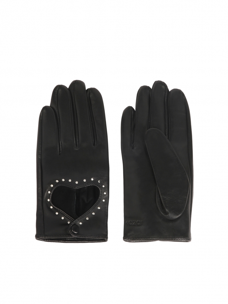 Black touch screen gloves with cut out heart