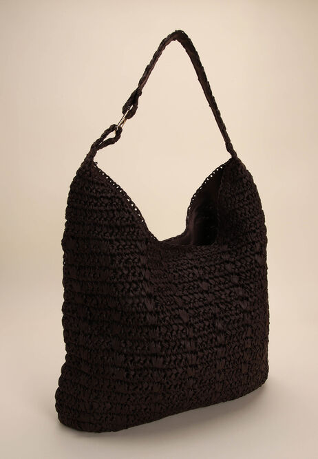 Womens Chocolate Brown Straw Slouch Shoulder Bag