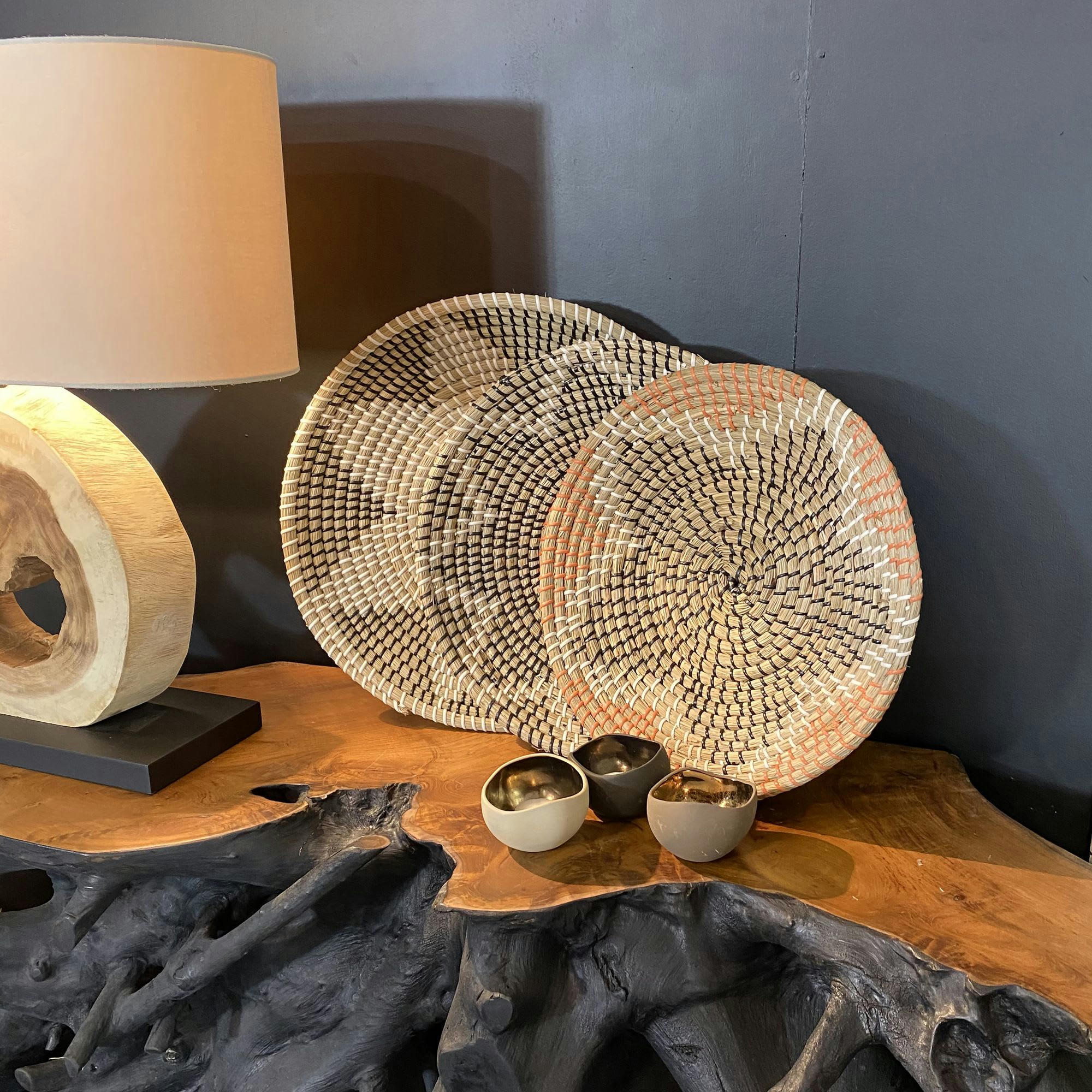 HANOI - Coupe décorative en jonc de mer orange noir et écru Ø36cm