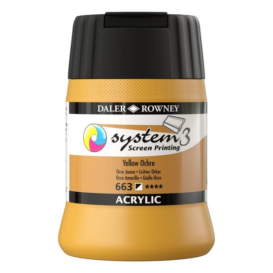 Daler-Rowney System3 Yellow Ochre Screen Printing Acrylic Ink 250ml