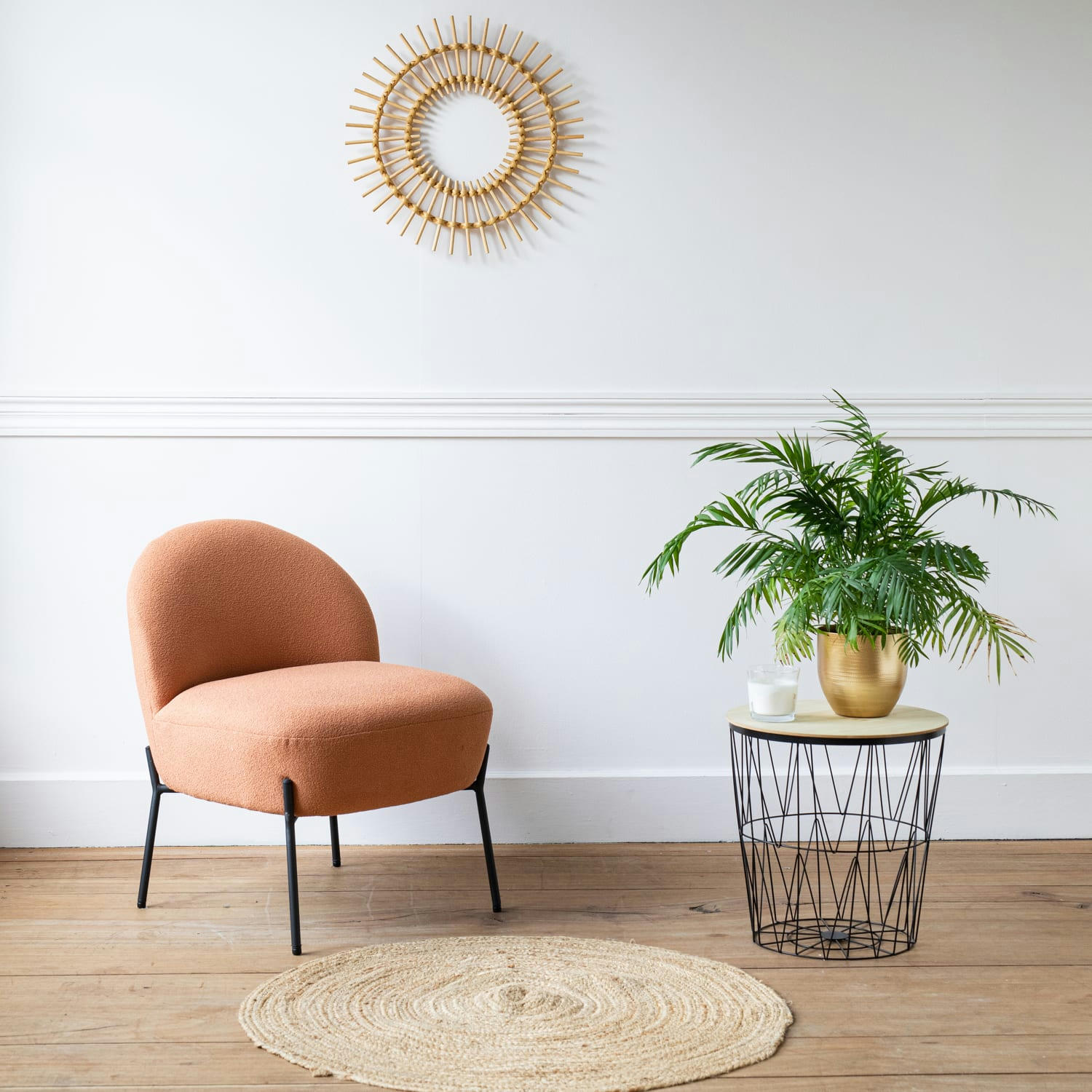 HELMI - Fauteuil en tissu boucle orange