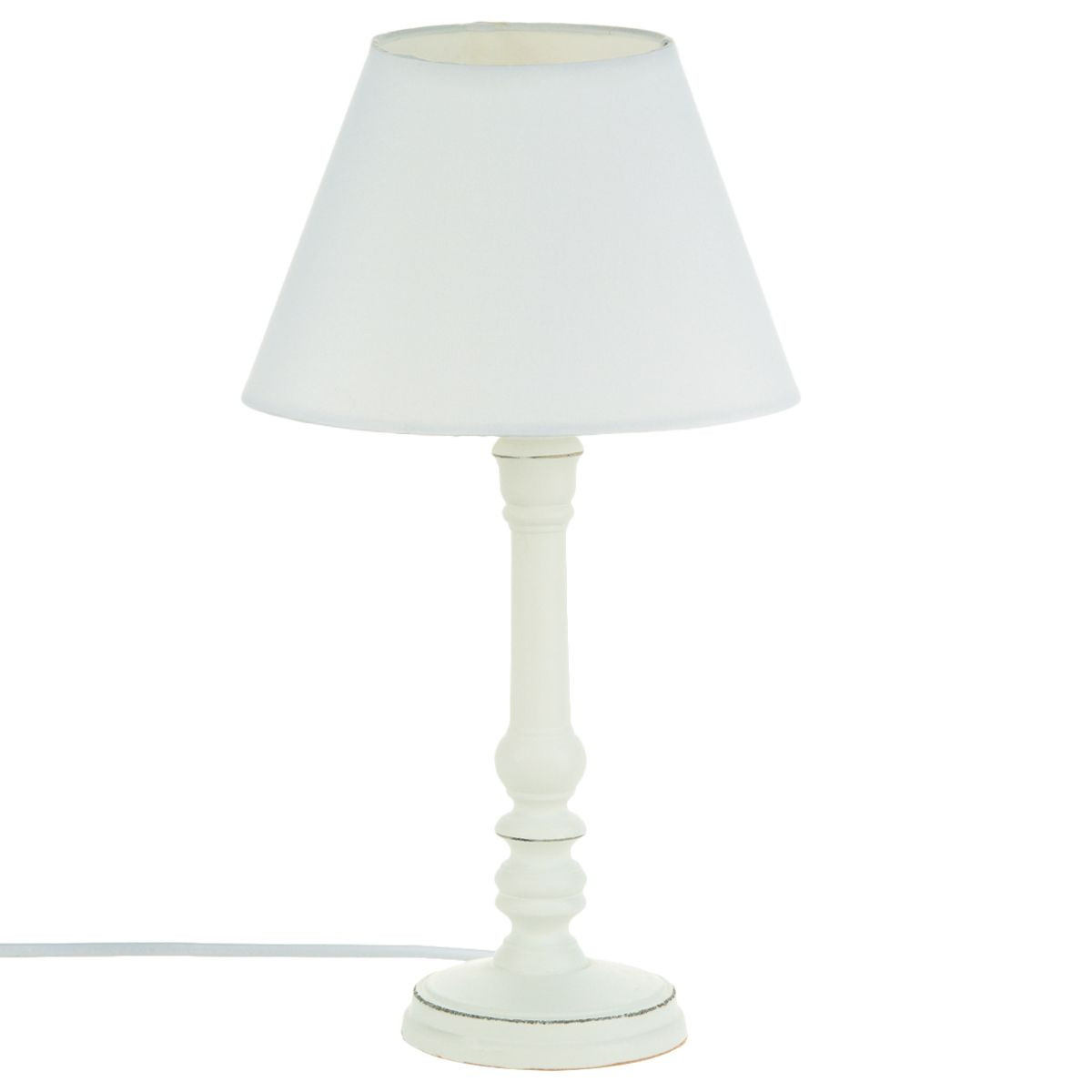 Lampka nocna Leo drewniana biała 36x20 cm biurkowa ozdobna
