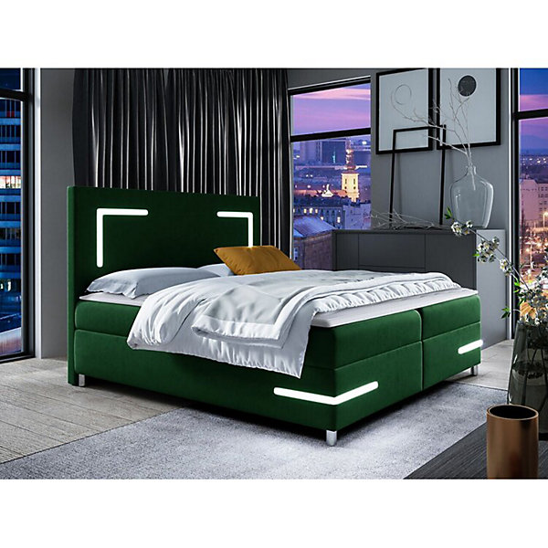 Lit continental Baltimore 173, Unique, Vert, Tissu, Disponible