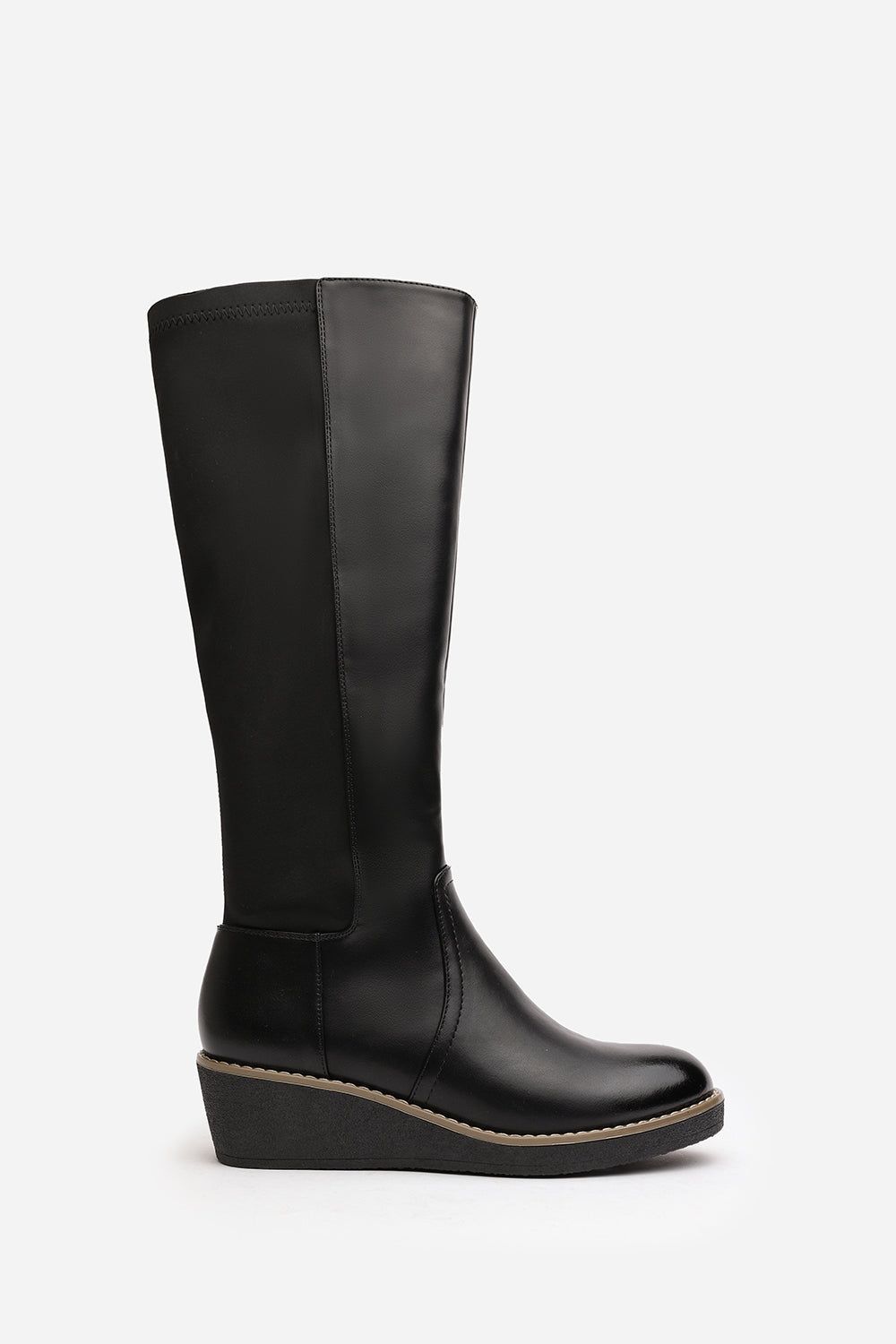 Where's That From Livia' Wide Calf Knee High Wedge Boot With Stitch Detail