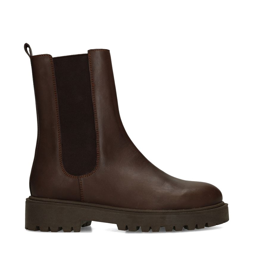 Manfield Bruine leren chelsea boots
