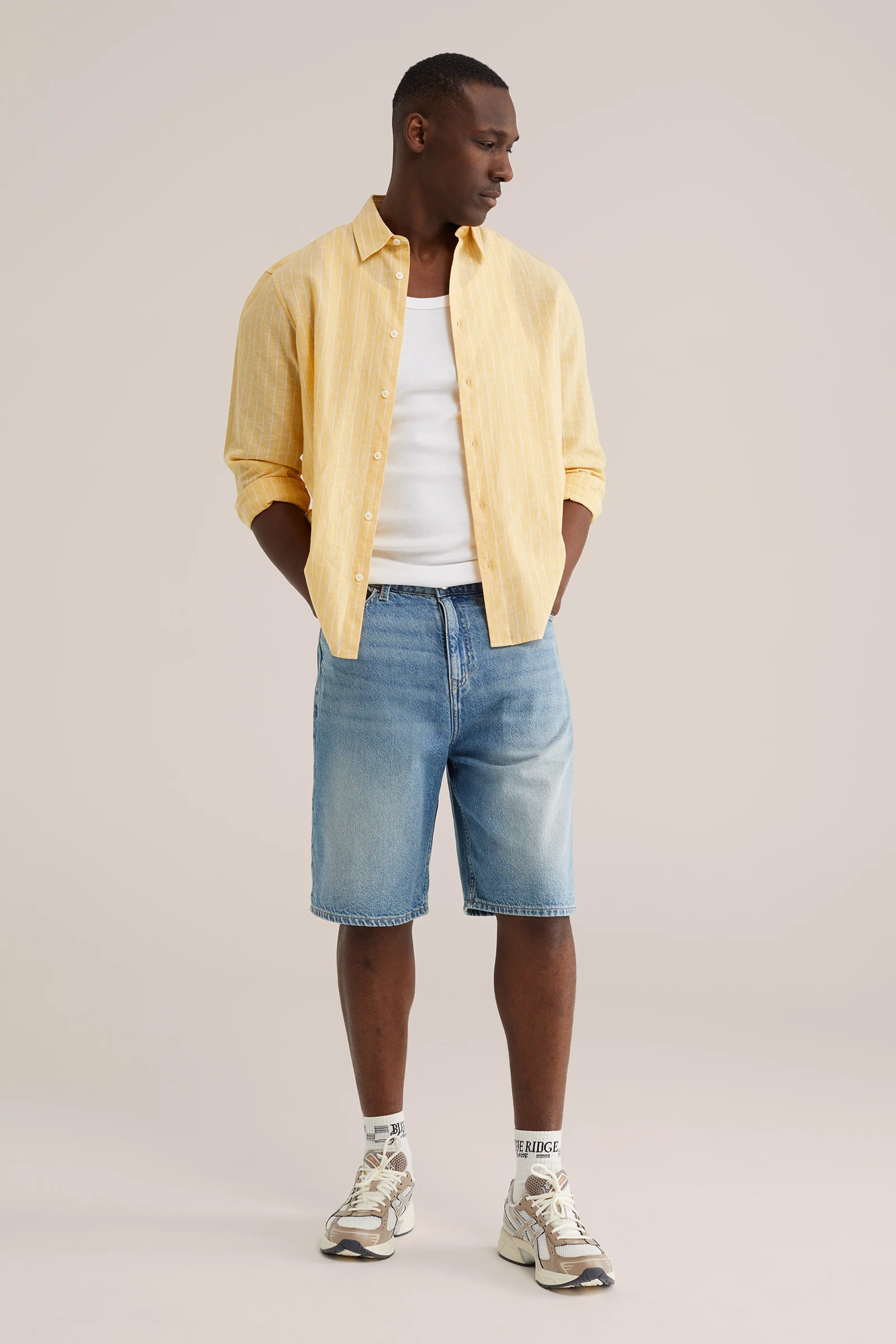 Heren regular fit overhemd van linnenmix