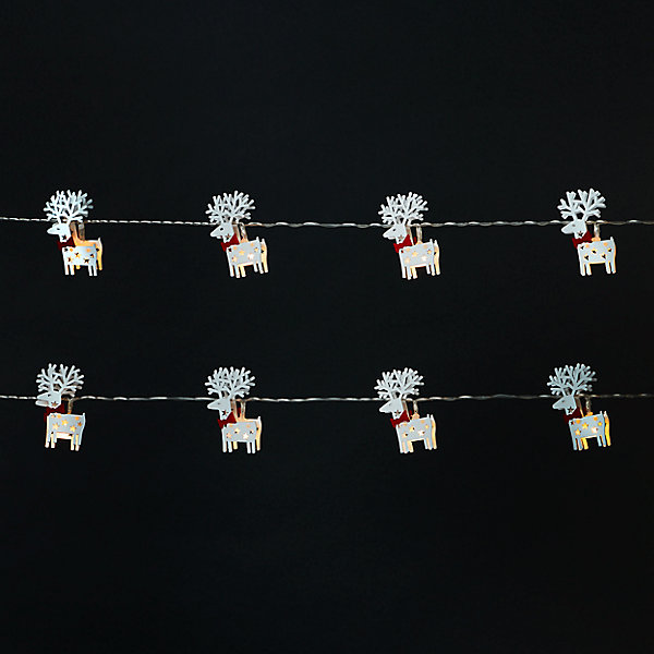 Guirlande lumineuse LED intérieure blanc chaud câble transparent 1,65 m décor renne en bois