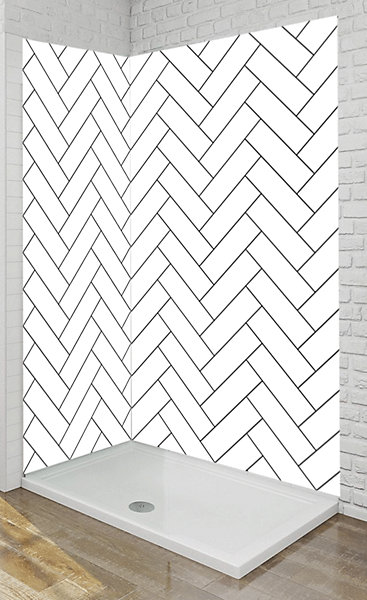 Panneau mural Alu Douche Salle de Bain CHEVRON BLANC MAT GAUCHE120 cm x 210 cm