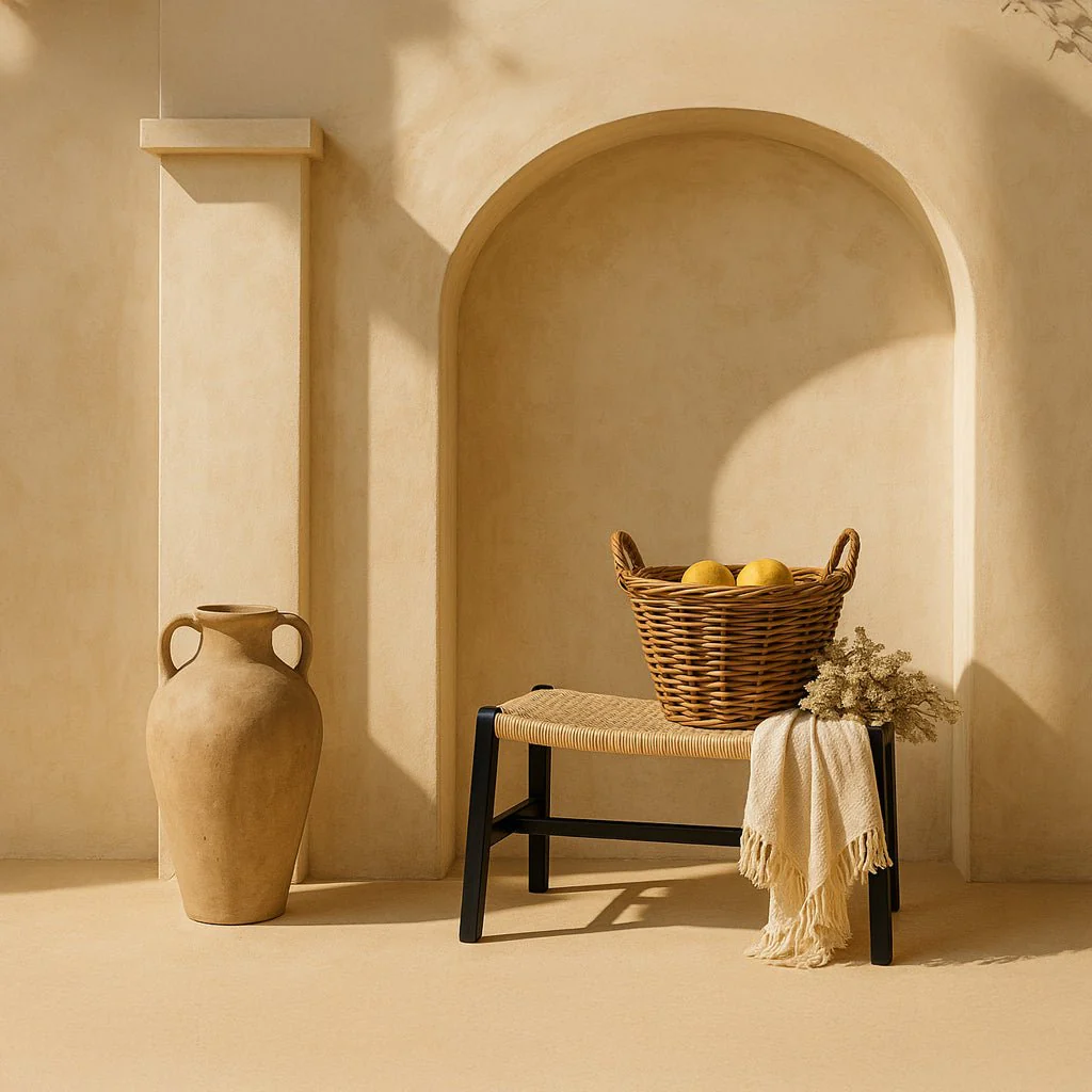 Banco Preto de Madeira e Rattan 65x47x40cm VEREDA