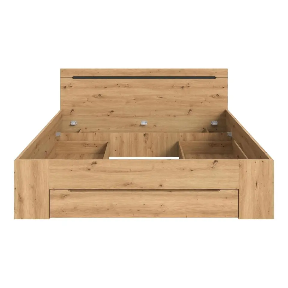 Hioshop Canu bed 180x200cm 3 laden grijs- eik decor