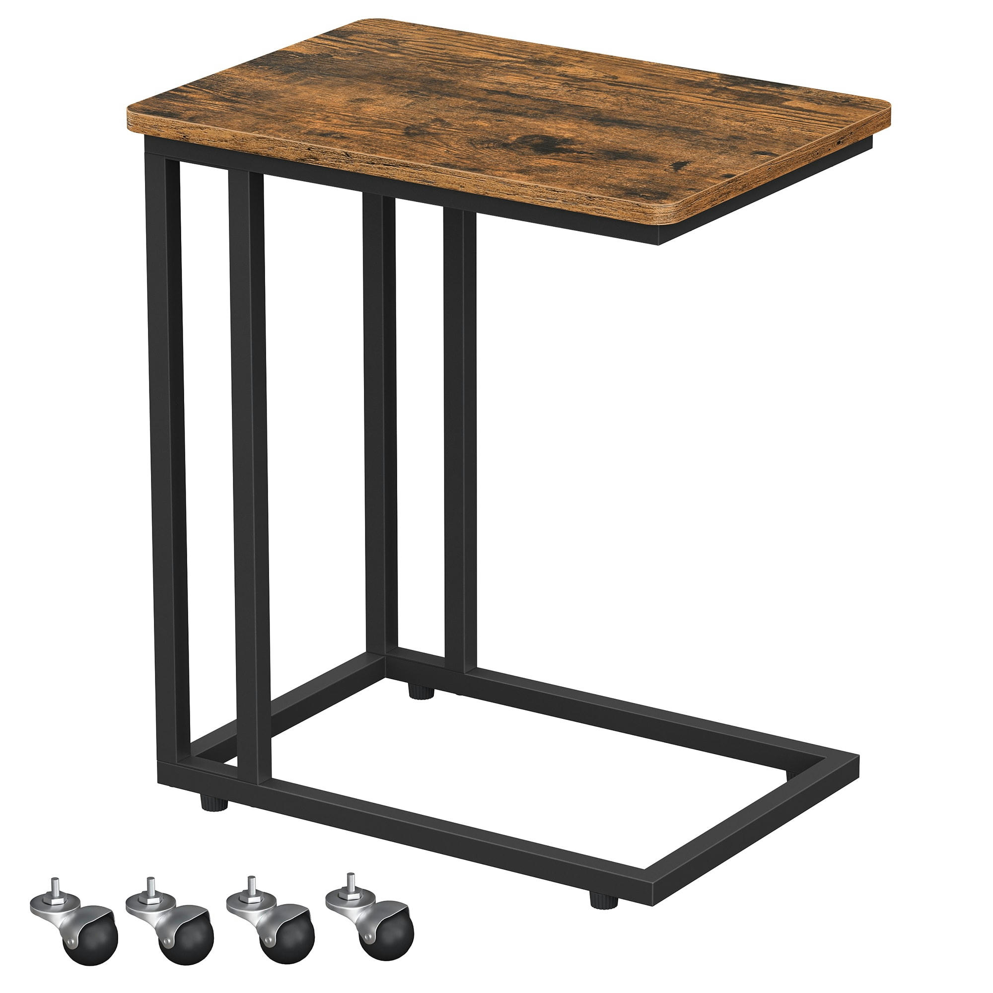 - Petite table avec roulettes effet bois marron rustique