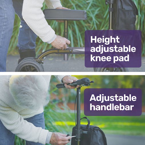NNEMB Knee Scooter Walker-10 Tyres-Dual Brakes-Bag-Broken Leg Ankle Foot Mobility-Crutches Alternative-Titanium colour