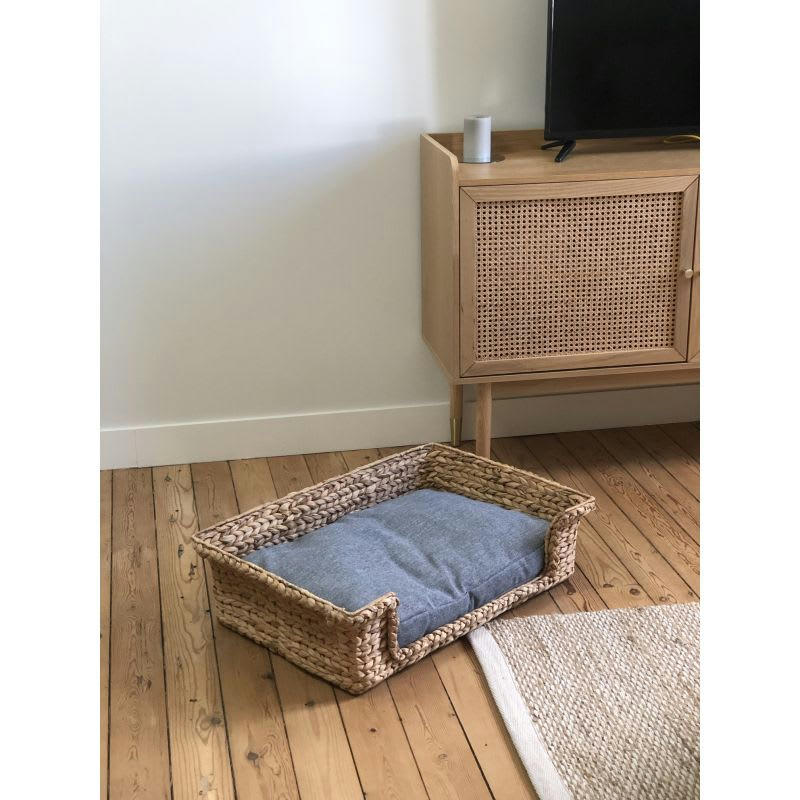 GAIA - Panier rectangulaire pour chien et chat en jacinthe d'eau coloris gris