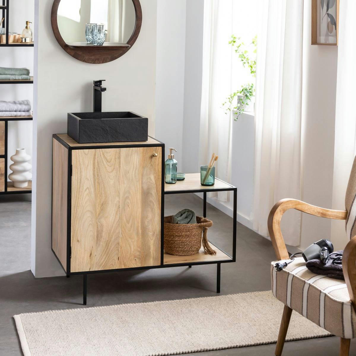 - Meuble sous vasque en bois marron 90 cm