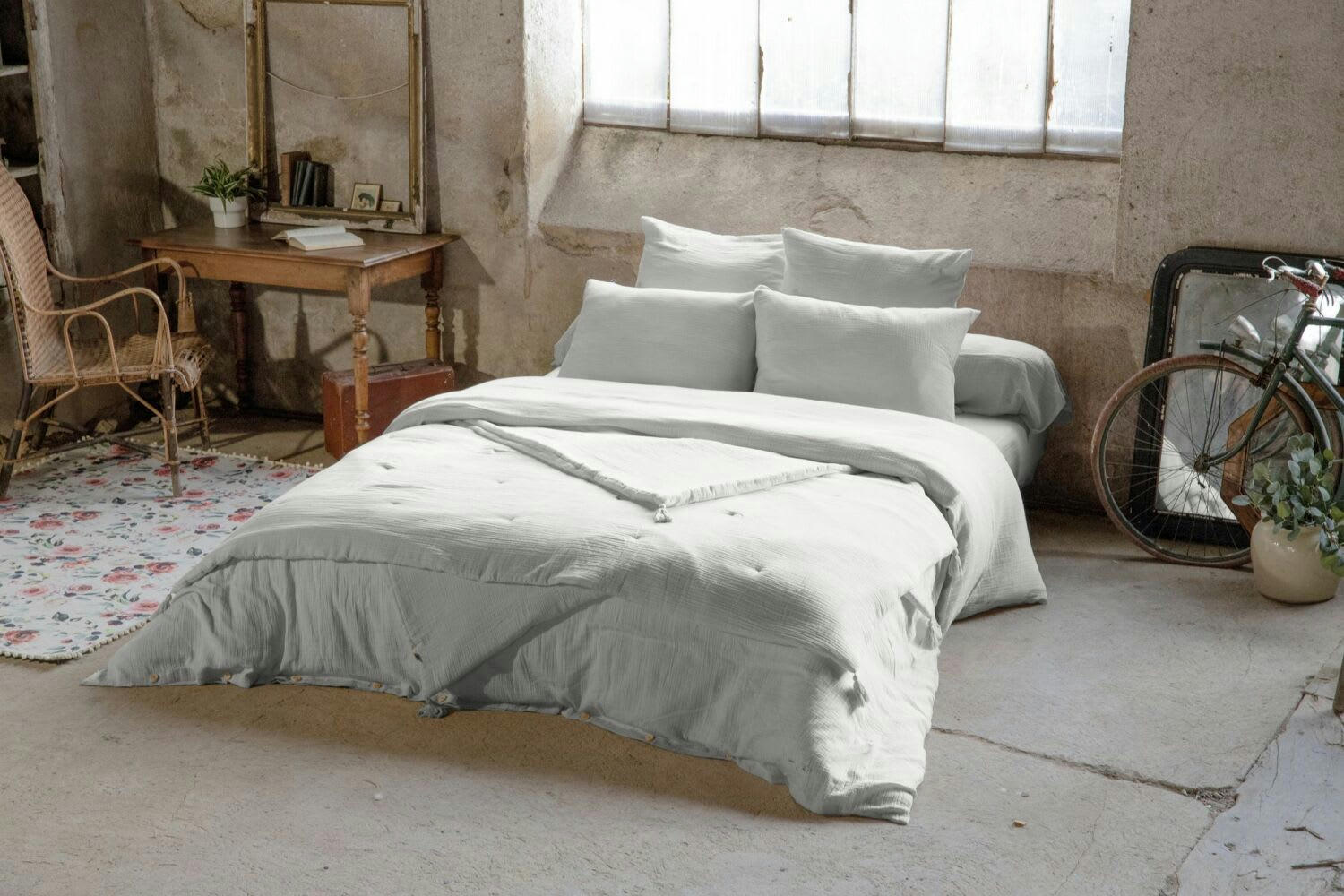 GRIS - Taie d'oreiller gaze de coton gris 60x60 cm