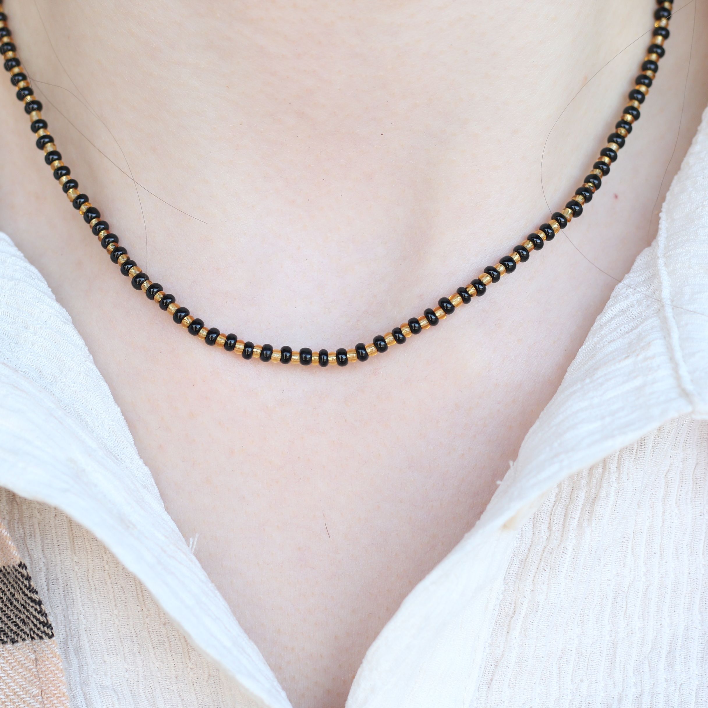 The Colourful Aura Handmade Black Gold Crystal Beaded Indian Asian Nazar Mangalsutra Necklace