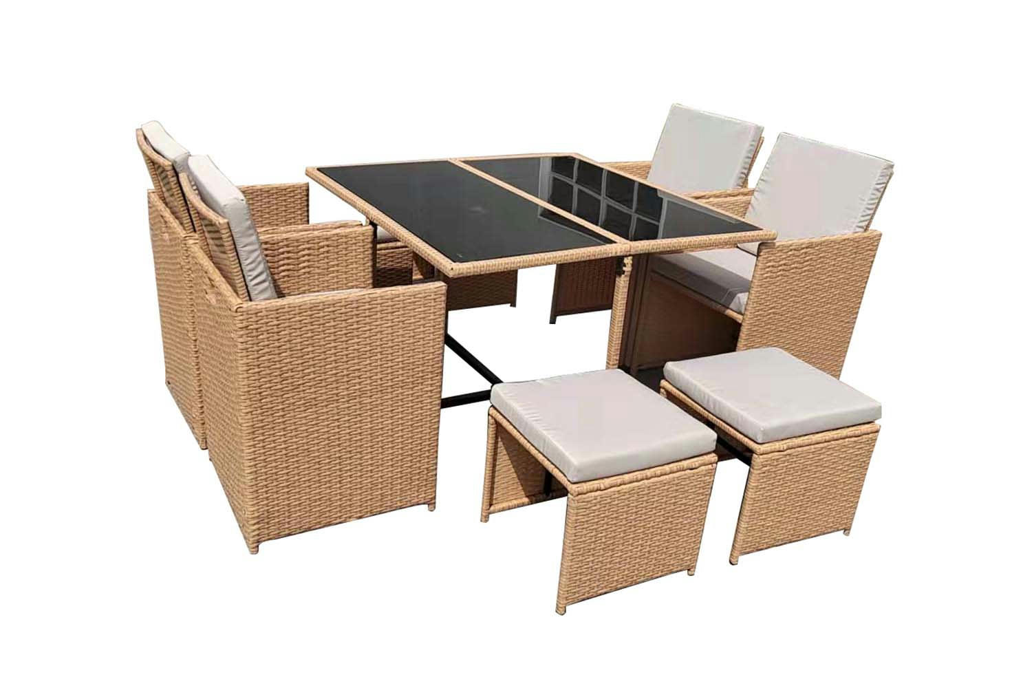 FLORIDA - Salon de jardin résine tressée naturel 8 places