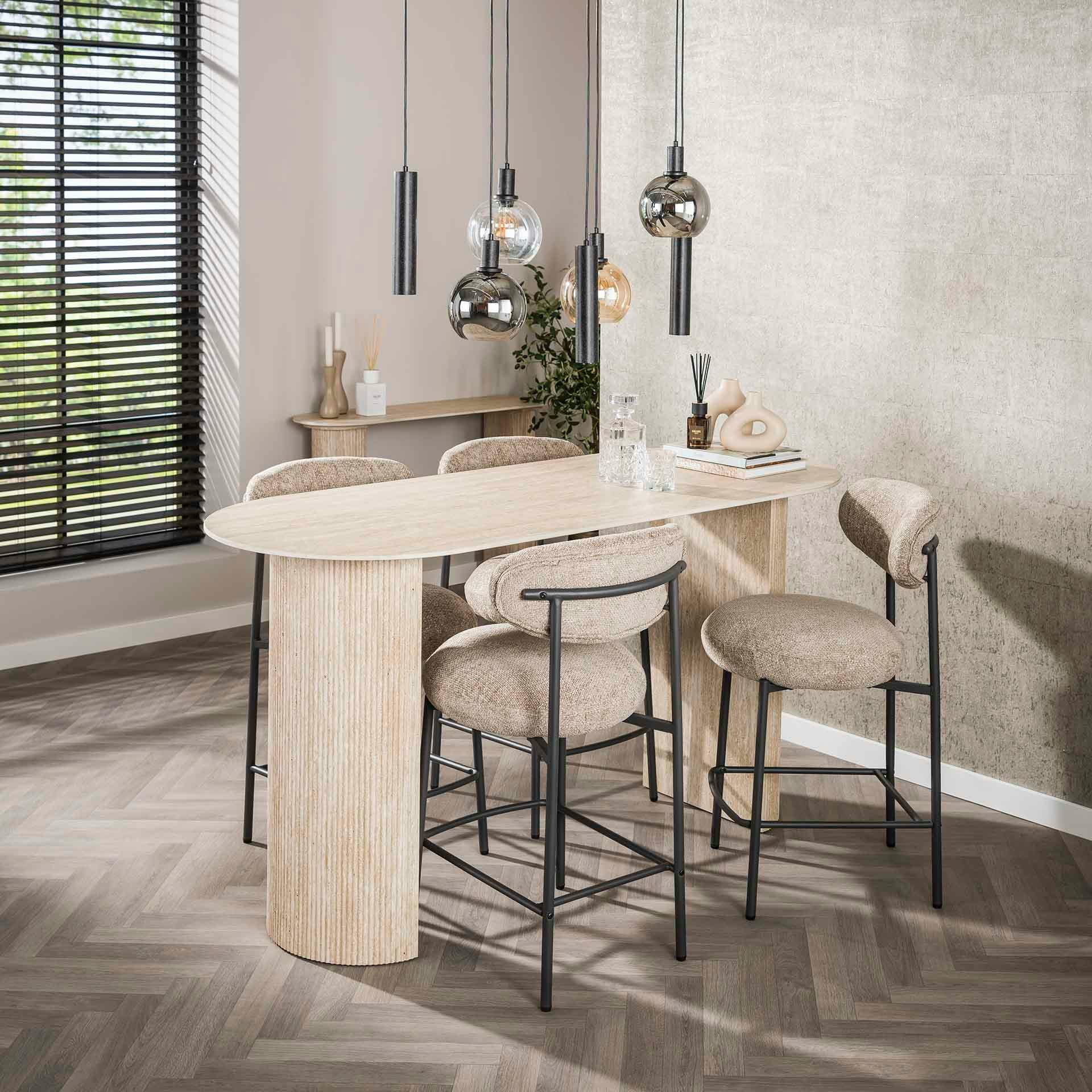 Table bar céramique effet travertin, pieds colonne 180 cm ASCOLI